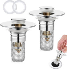 2Pcs Bathroom Sink Stopper Hair Catcher, Stainless Steel Floor Drain Filter for