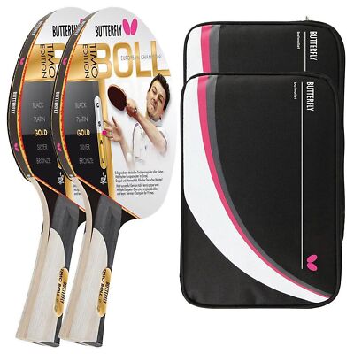 Butterfly 2x Timo Boll Gold 85020 Tischtennisschläger + 2x Hülle Drive Case II