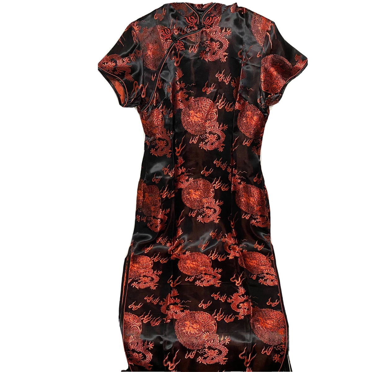 Tang Yi Red Dragon Dress Nylon Womens Black Leg Slit Size 38 eBay