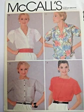 Blouse Top Shirt Button Up 12 McCalls 8609 Sewing Pattern UC Short Sleeve V Neck