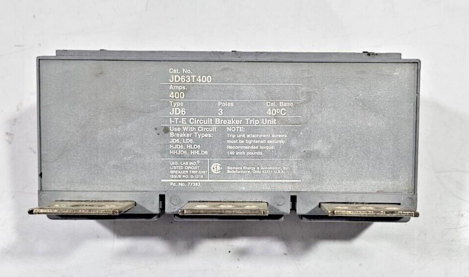 SIEMENS JD63T400 Used Working Protection & Trips Trip Unit