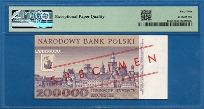 Poland, 200000 Zlotych, 1989, A0000000 Specimen, UNC-PMG64EPQ