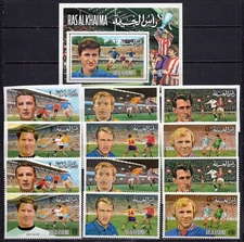 RAS AL KHAIMA 1972 EUROPEAN SOCCER PLAYERS 2 SETS OF 6 STAMPS & S/S MNH