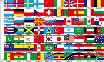 Country flags Euro/Asia/North & South America/Oceania/Africa 3'x2' 