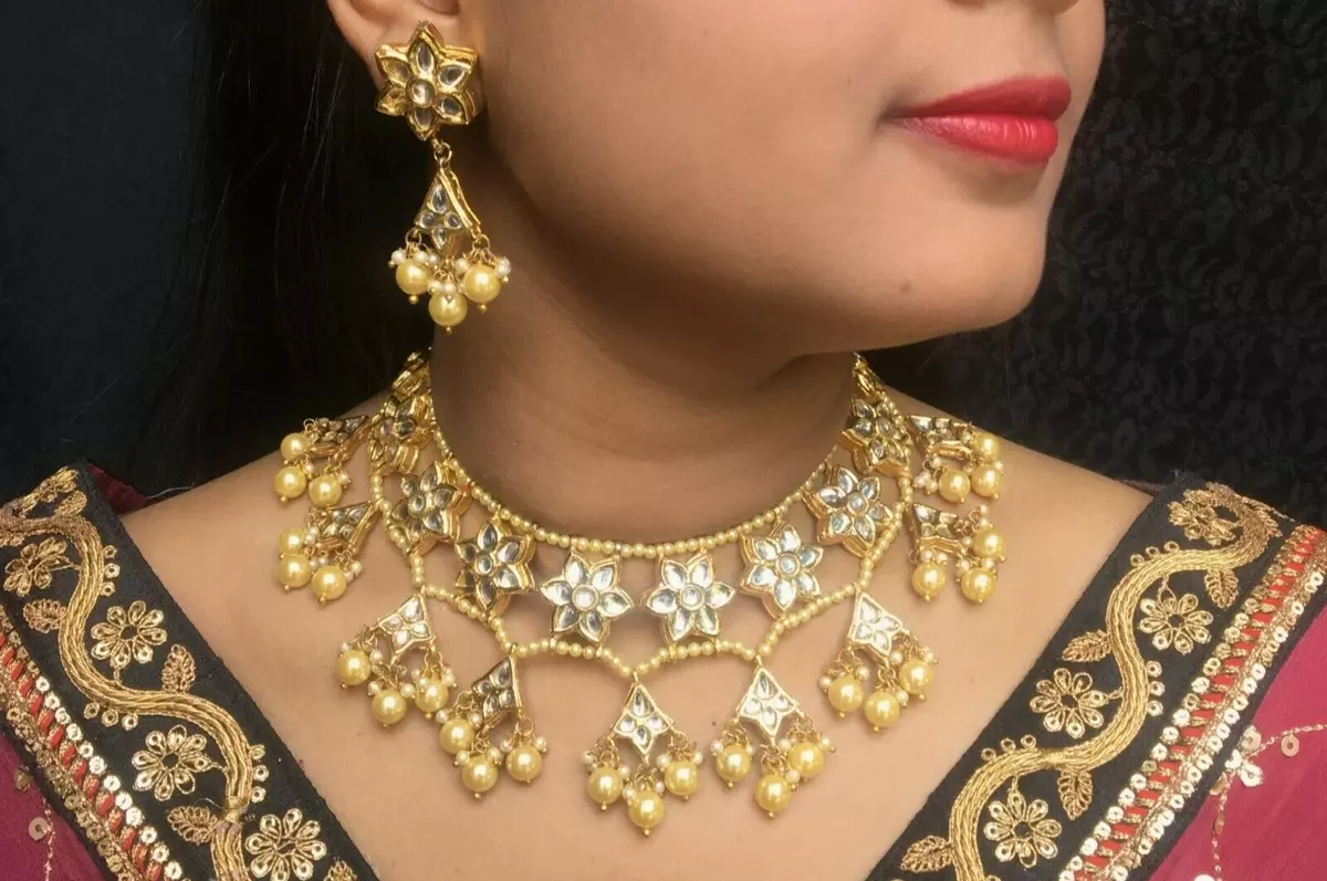Pearl Necklace Set Kundan Polki Necklace Indian Bridal jewelry