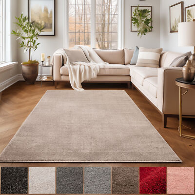Kurzflor Teppich Wohnzimmer Schlafzimmer Esszimmer Läufer Weich Einfarbig