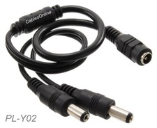 DC Power Splitter Cable 1-Female/2-Male for Security Cameras  More, PL-Y02