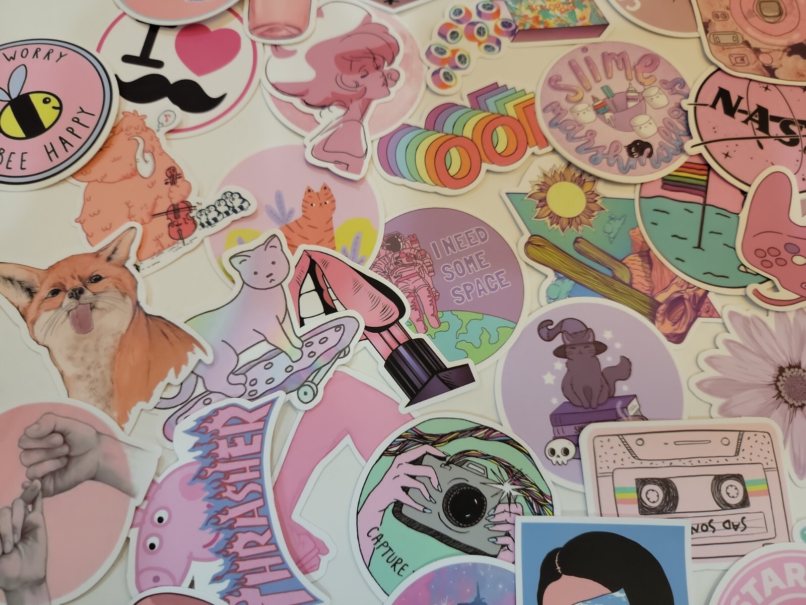103 Cute Pink VSCO Stickers, Funny Vinyl Decals for Girls Kids Laptop Skateboard