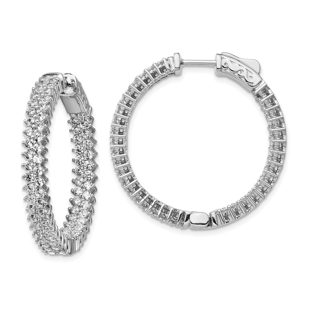 Sterling Silver 1.7mm Cubic Zirconia In & Out Round Hinged Hoop Earrings 8.38gm
