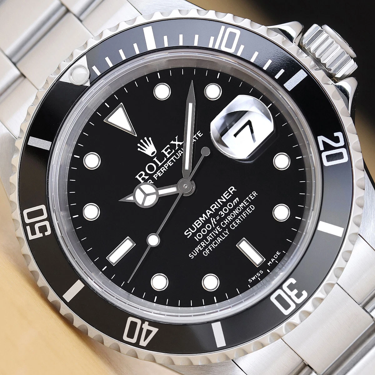 2000 ROLEX MENS SUBMARINER DATE 16610 BLACK STEEL OYSTER 40MM