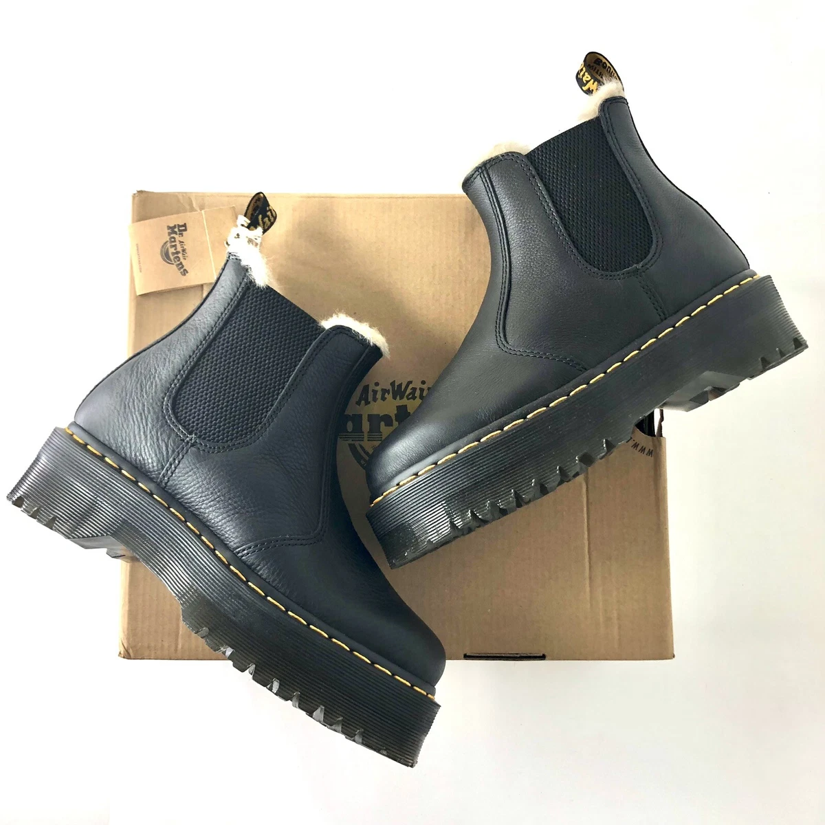 NIB Dr Martens 2976 Quad Fur Lined Chelsea Platform Ankle Boots Women’s 7 Shoes