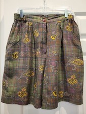 VINTAGE 80'S SILK EXPRESS PLAID AND PAISLEY PRINT PLEATED SHORTS