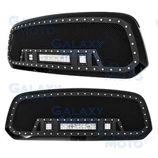 Rejilla de malla SS negra remache + carcasa negra + con luces LED para Dodge RAM 1500 13-17
