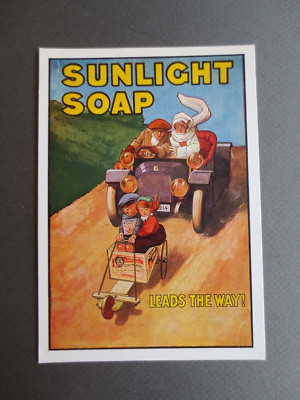 POSTKARTE SONNENLICHTSEIFE Seifenkiste Go Kart frühes Auto Werbeplakat moderne Karte
