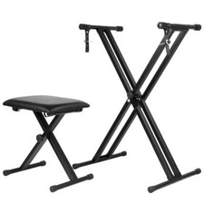 Adjustable Music Keyboard Stand Portable Piano Stool X-Shaped Bench Seat Set AU