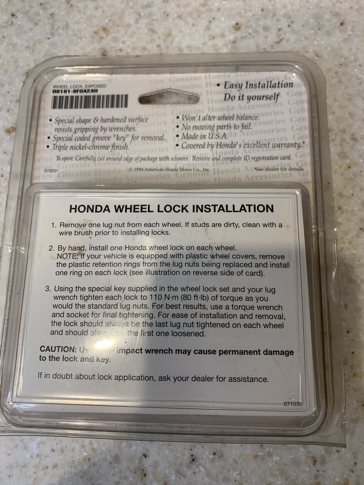 Genuine Honda Wheel Locks 08181SF0A2AH Older Package Used Complete Set