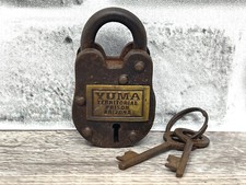 Antique Finish Rustic Cast Iron Yuma Prison Arizona Gate Lock Padlock w/2 Keys