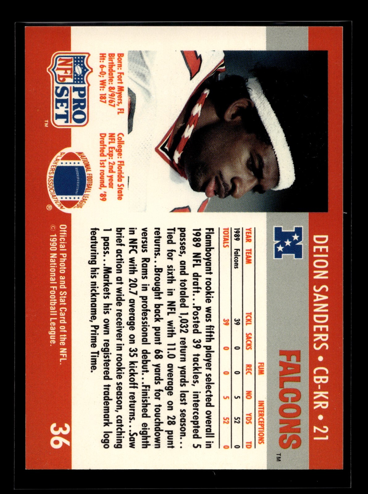 36 Deion Sanders UER 1990 Pro Set BASENMFTB eBay