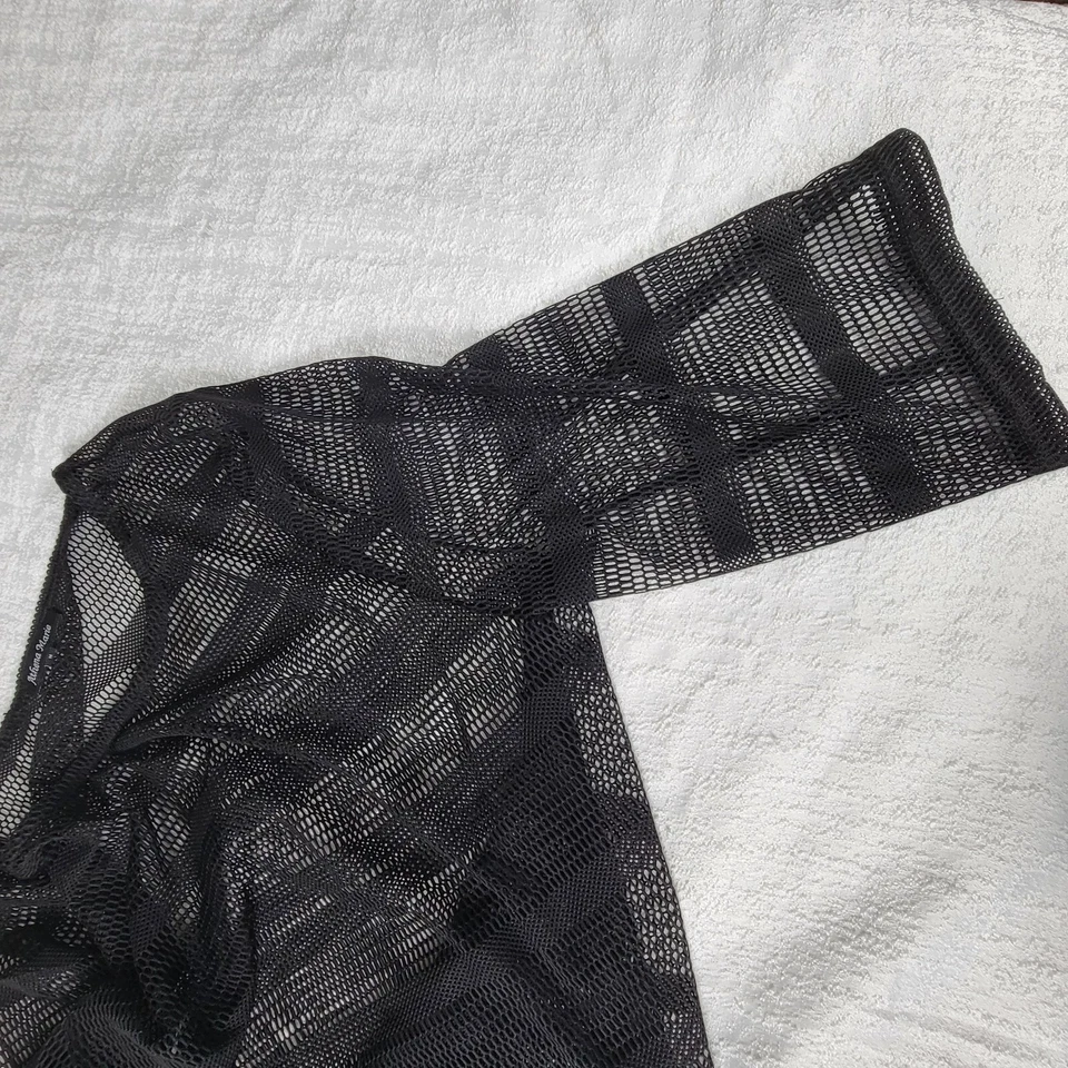 Athena Marie Swimm Cover Up Women's M Black Open Knit Short Sleeve Asymmetric - Image 3 of 4