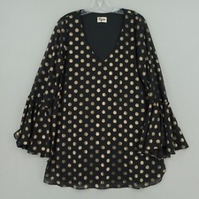 Show Me Your MuMu Marcia Dress Size Small Black Gold Polka Dot Metallic Mini
