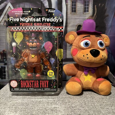 FNAF Rockstar Freddy Action Figure & Plush Bundle Funko Authentic Pizza Sim