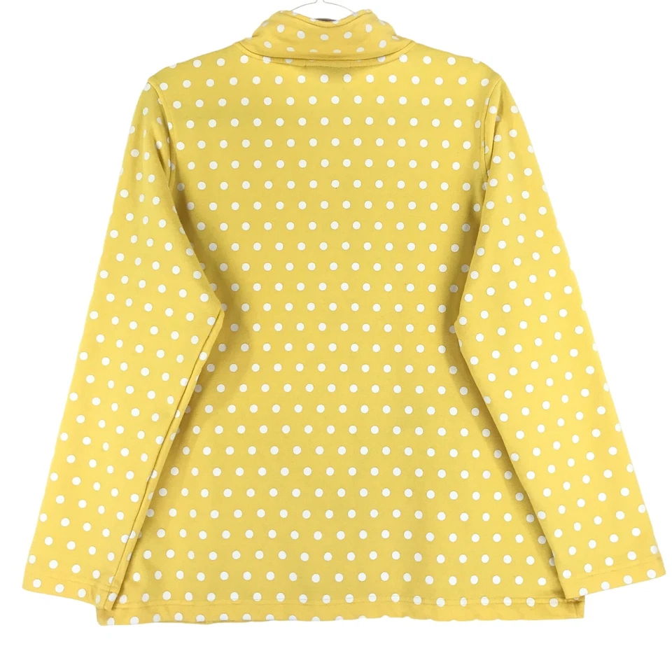 Quacker Factory Knit Jacket Womens M Yellow White Polka Dot 2 Pocket Long Sleeve - Image 2 of 4