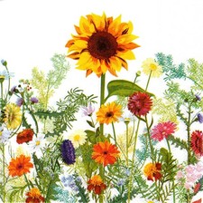  2 Two Paper Lunch Napkins for Decoupage/Mixed Media - Wild Sunflower meadow