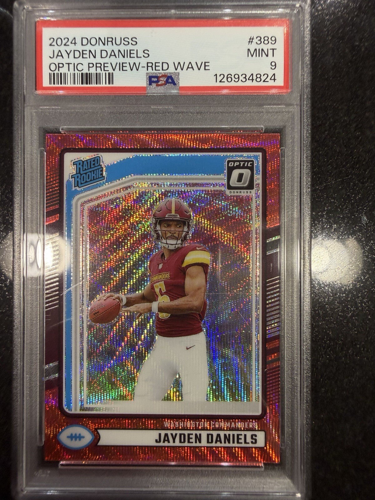 2024 Donruss Optic Prism JAYDEN DANIELS Rated Rookie Red Wave #389 PSA-9 MINT🔥