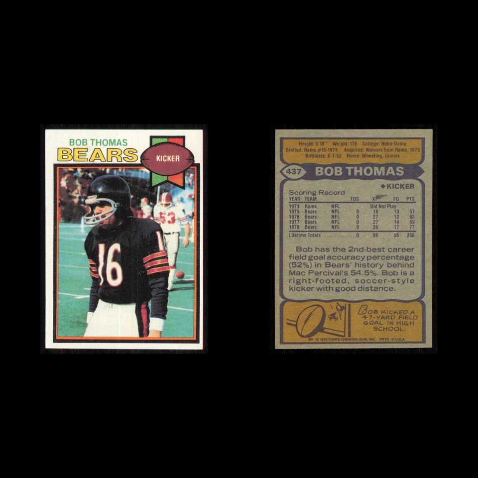 Bob Thomas #437 1979 Topps Chicago Bears Football Card NFL NM - Image 3 of 3