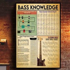 Bass Knowledge Guitar Chords  Scale Chart Poster   Musician Learning Wall Art