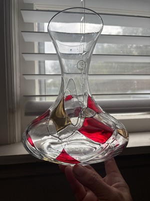 Red le Fleur Decanter Made In Romania Hand Painted Glass
