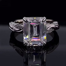 3.50 Ct Emerald Lab Created Moissanite Engagement Ring In 14k White Gold Plated