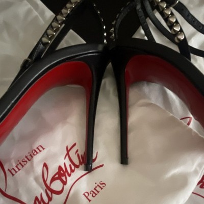 Christian Louboutin Black Silver Studded Strappy Heels Women's