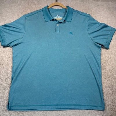 Tommy Bahama Polo Shirt Mens XXL Blue Short Sleeve Marlin Pique Casual Beachy