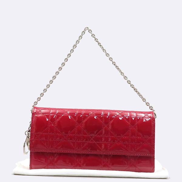 Dior Saddle Chain Wallet Purse in Red Patent Leather