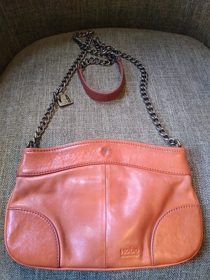hobo International Orange Leather Purse With Brass Chain Strap