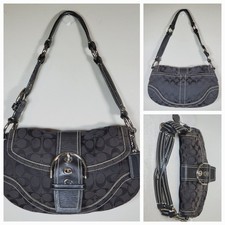 Vintage COACH 10603 MEDIUM Soho Black Signature C Jacquard Canvas Shoulder Bag