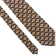 Valentino Cravatte Silk Tie Mens 56 x 4 Navy Beige Floral Geometric Necktie