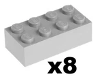 Lego 8 New Brick 2 x 4 Light Bluish Stone Gray Part 3001 Block Piece LG2