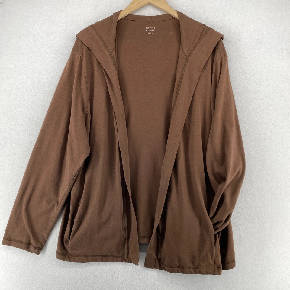 EILEEN FISHER Kimono 1X Elástico Algodón Orgánico Jersey Sudadera con Capucha Cárdigan Marrón EE. UU. Foto 3 de 4