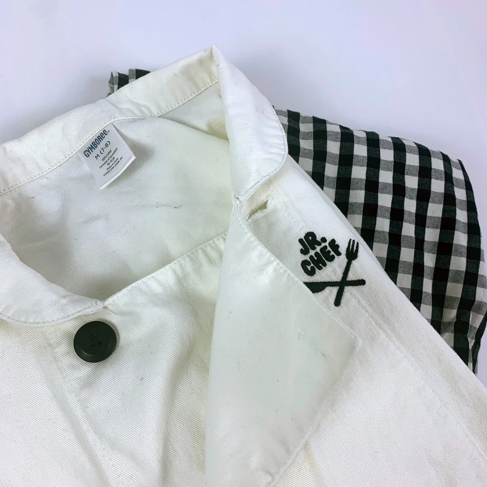 Gymboree Jr Chef Outfit Costume Coat Pants Child Sz M (7-8) White Black Gingham - Image 3 of 4