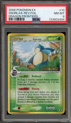 Pokemon Snorlax EX Dragon Frontiers Reverse Holo Rare #10 PSA 8