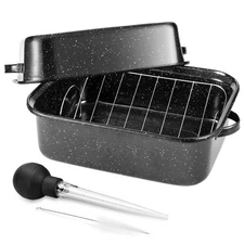 21Inch Roasting Pan, Extra Large Rectangle Roasting Pan With Rack, 25lb Capac...