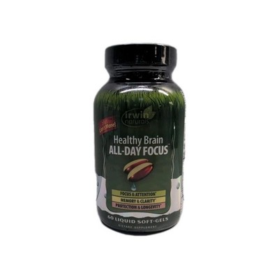 Irwin Naturals Healthy Brain All-Day Focus Memory 60 Liquid Soft-Gels Exp 04/26 
