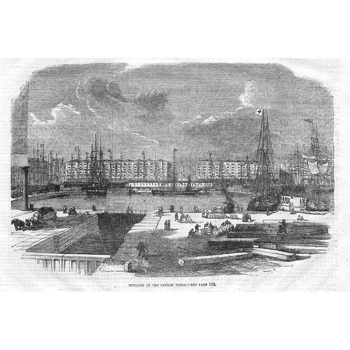 LONDON DOCKS Interior View - Antique Print 1854