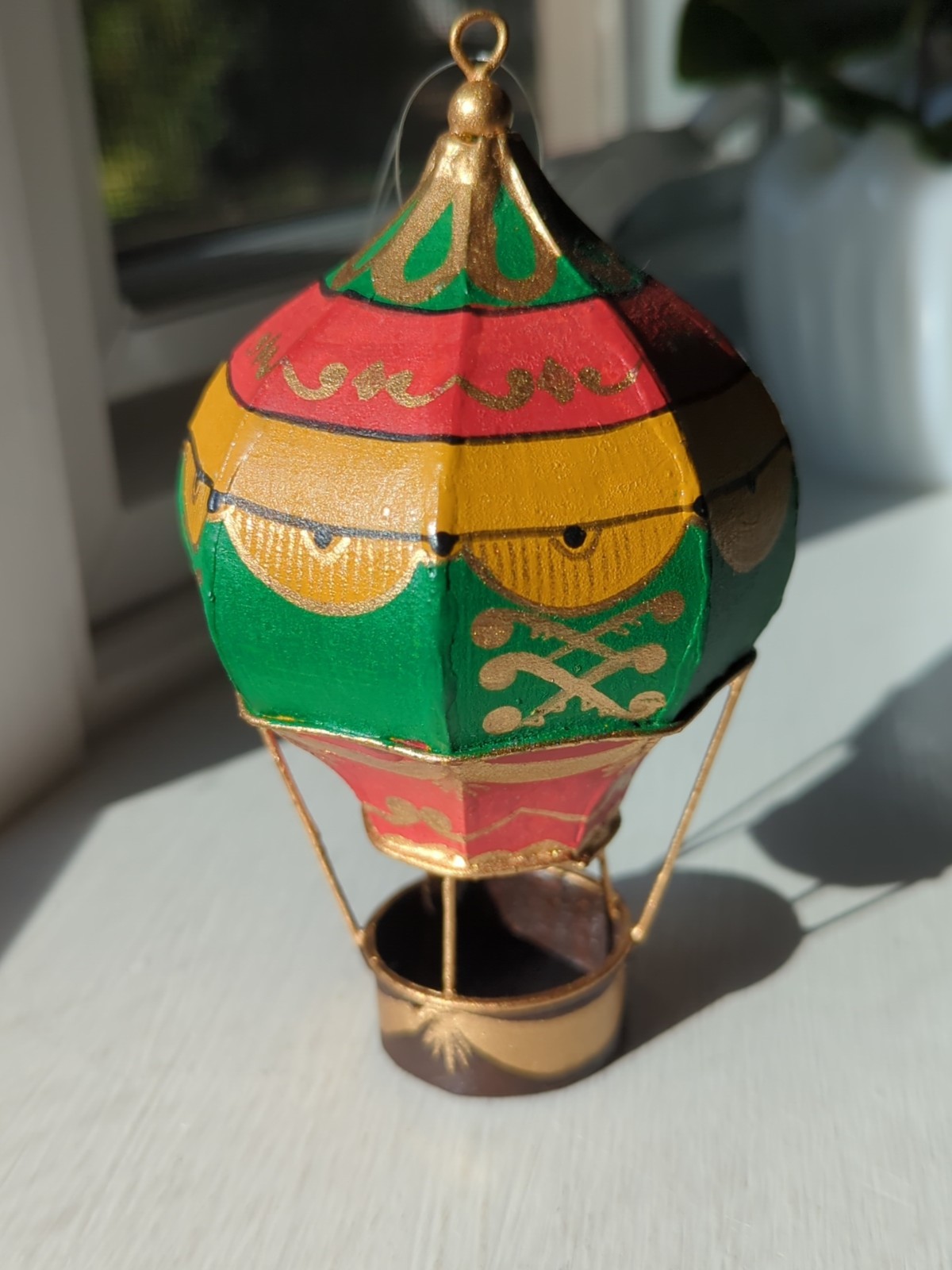 Vintage Tin Hot Air Balloon Hand Painted Christmas Ornament Large 