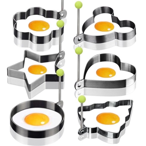 Egg Molds Egg Shaper Egg Ring Pancake Maker with Handle-6PCS