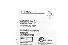 nVent ERICO Cadweld Exothermic Mold GTC182Q 4/0 AWG Conc. to 3/4 Cu-Clad Rod