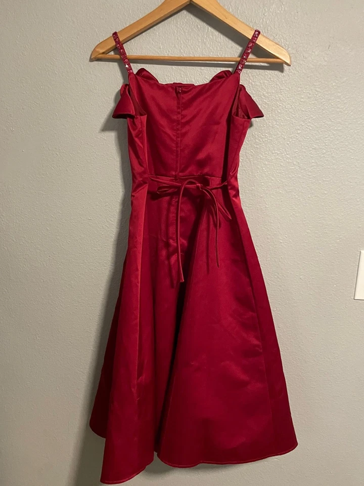 Biscotti Dress Girls 14 Red Satin Rosette Party Holiday Fit Flare Formal Y2K - Image 3 of 4