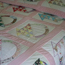 Vtg Handmade Applique Quilt Basket Pink, Blue...